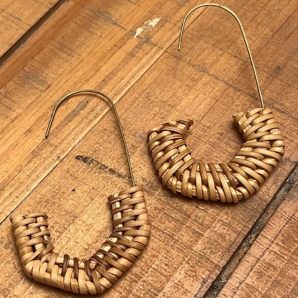 Wicker Hoop Earrings Jute Raffia Straw Boho Bohemian Hippie Hipster Natural Tan